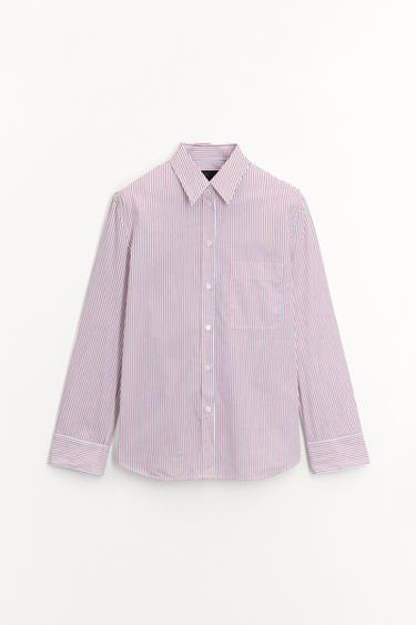 CHEMISE EN POPELINE À RAYURES COLLECTION ZW - rouge/bleu marine de Zara - Image 9