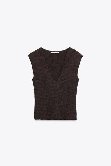 Zara TEXTURED TOP - Chocolate