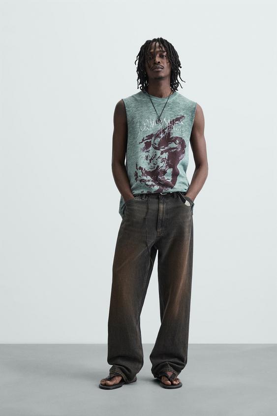 WASHED PRINT KNIT T-SHIRT - Blue / Grey | ZARA South Africa