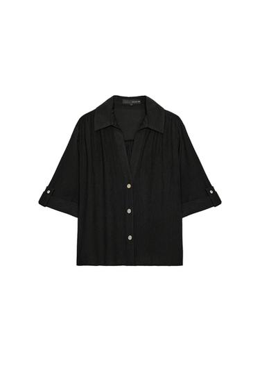 CAMISA TEXTURA MANGA VUELTA - Negro de Zara