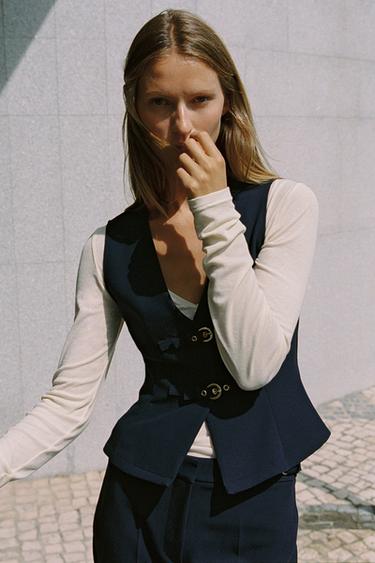 TOP CRÊPE À BOUCLES - Bleu marine de Zara - Image 2