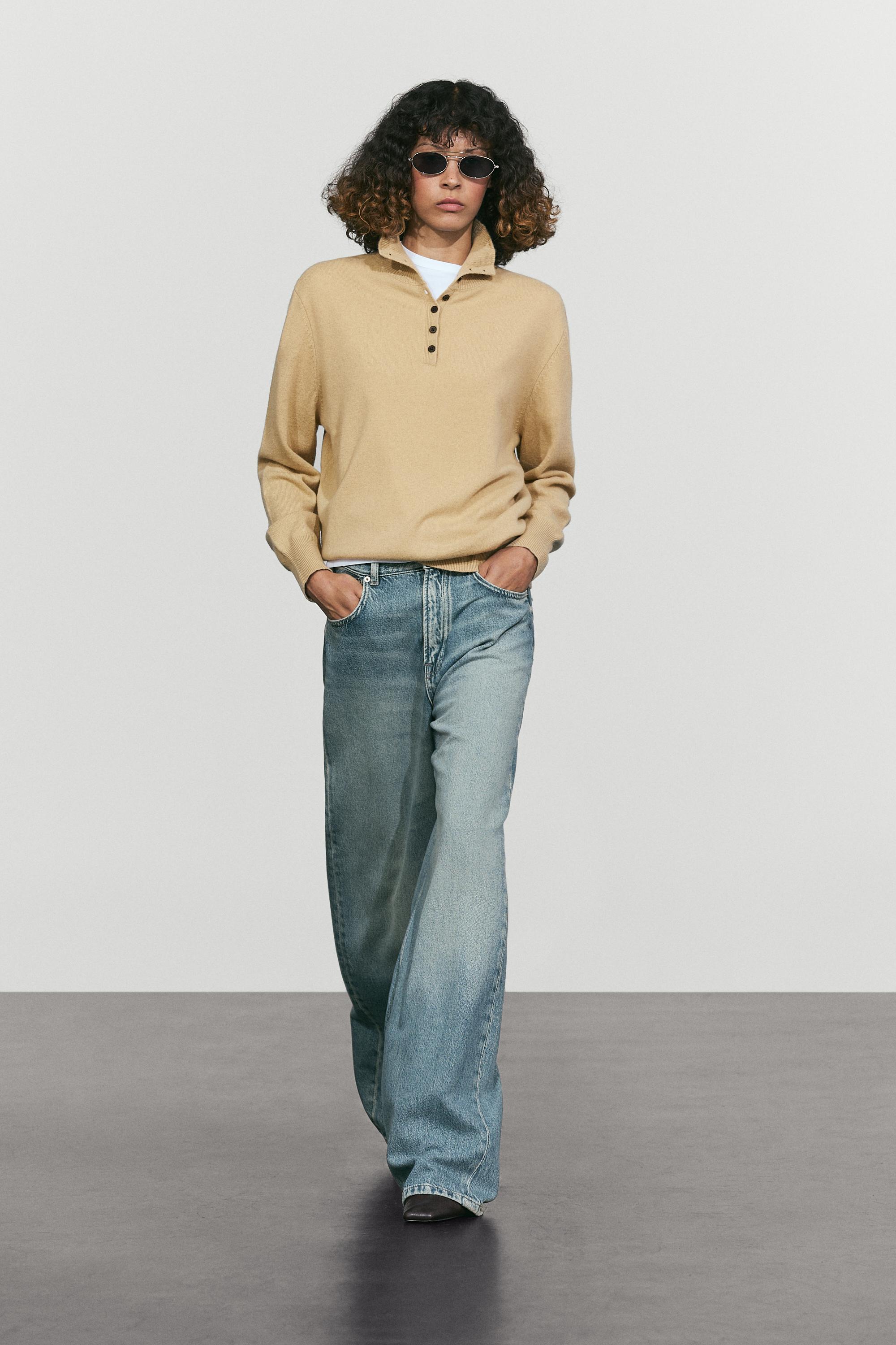 High neck knit sweater with button detail — Dark mink