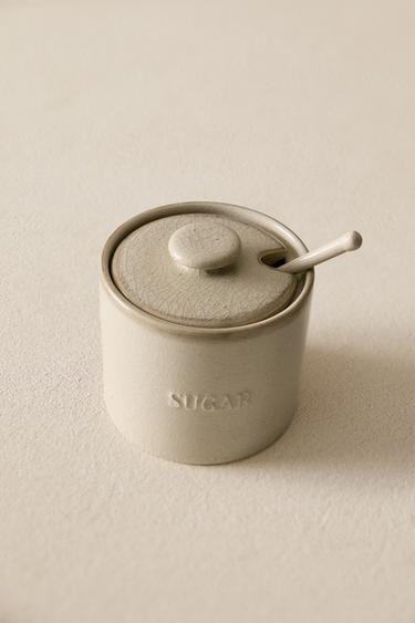 STONEWARE SUGAR BOWL WITH SPOON - Grey / Beige by Zara