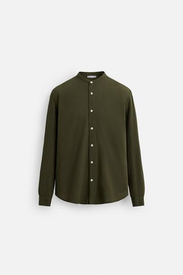 CAMISA EFECTO ARRUGADO - Khaki oscuro de Zara