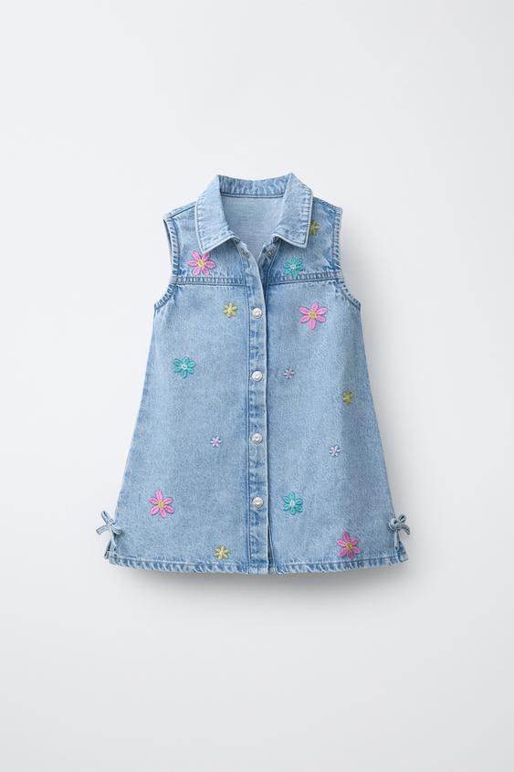 VESTIDO JEANS COM FLORES BORDADAS - Azul da Zara - Imagem 0