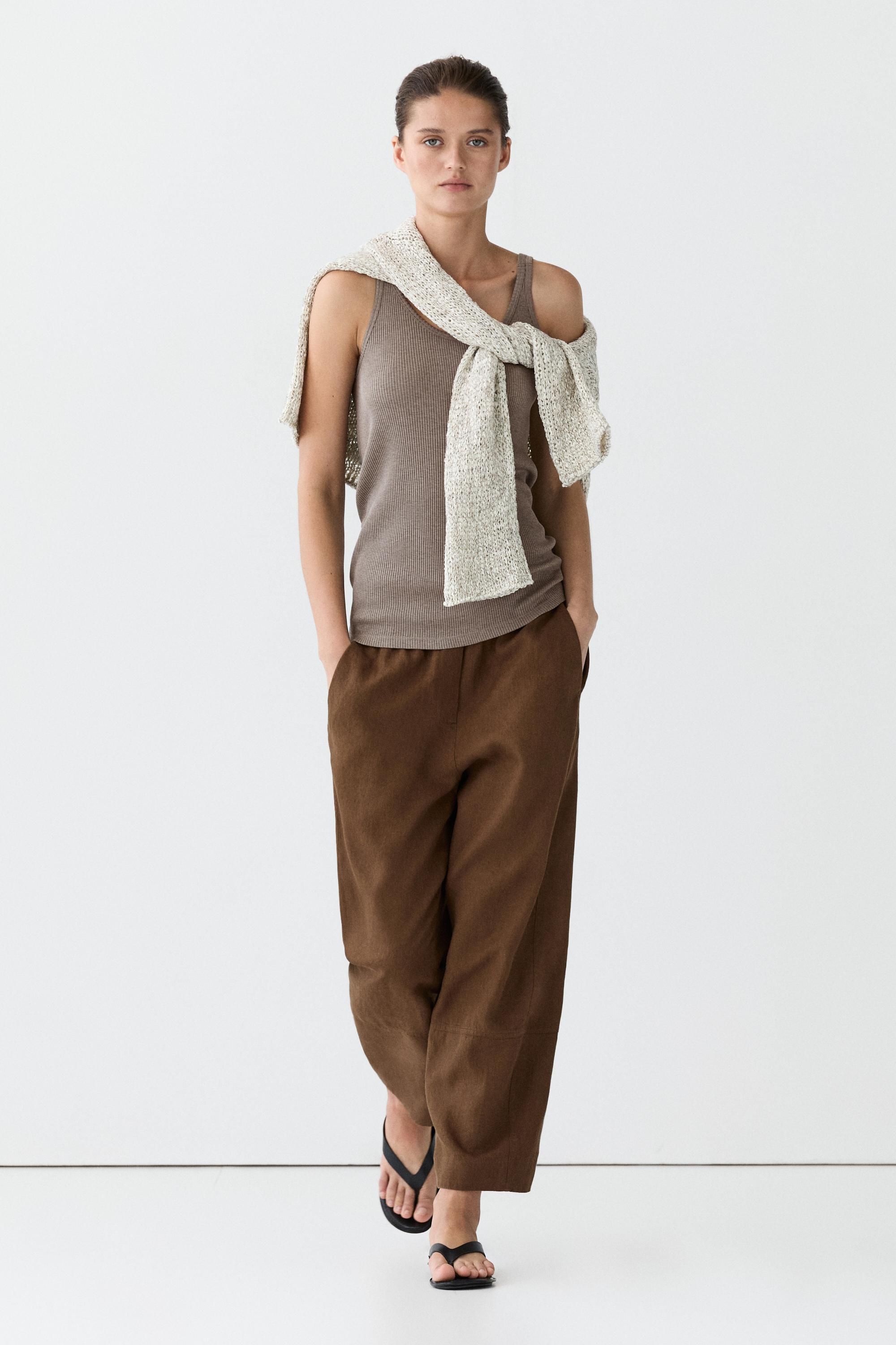 Linen pants with elastic waistband detail