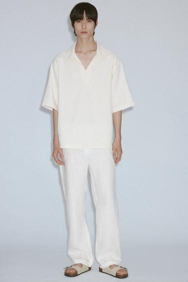 Zara 舒適版型紋理POLO衫 - 裸色