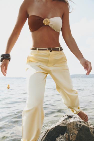 Zara BRAIDED BELTED CHINO PANTS - Yellow