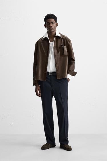 LEATHER OVERSHIRT - Brown by Zara