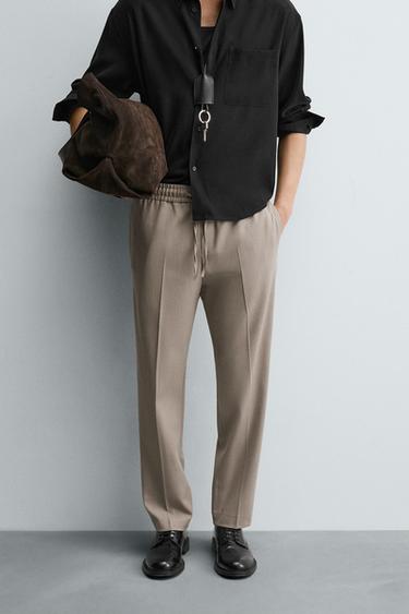 COMFORT FIT JOGGER WAIST TROUSERS - Tan marl by Zara