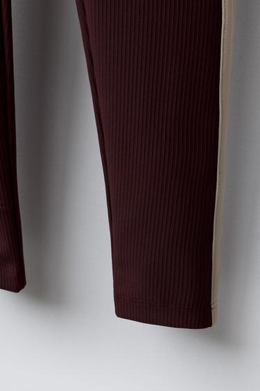 RIBBED LEGGINGS WITH SIDE STRIPES - Burgundy by Zara - Image 3