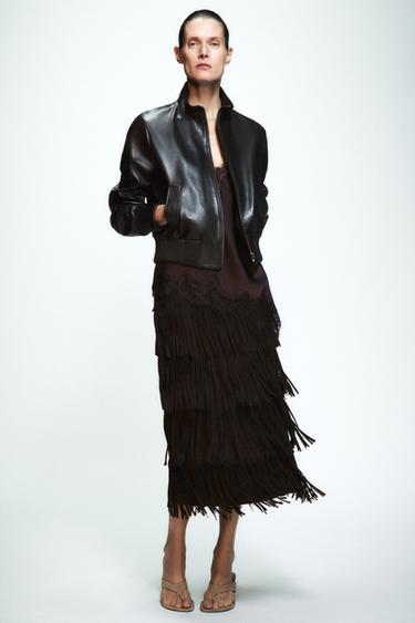 FALDA TUBO FLECOS ZW COLLECTION - Marrón de Zara