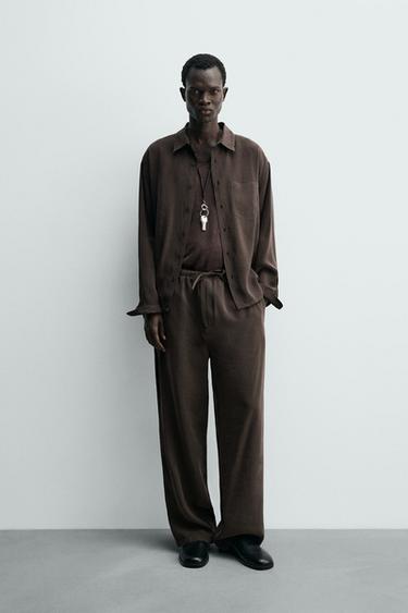 Zara RELAXED FIT FLOWY SHIRT - Brown