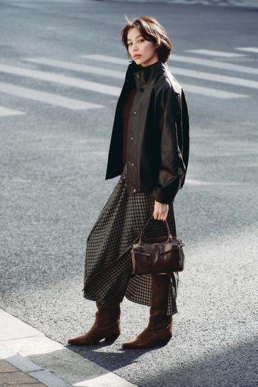 Zara 高領人造皮夾克 - 深棕色