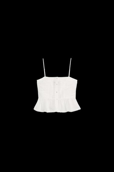TOP DRAPEADO BORDADOS - Blanco roto de Zara - Imagen 0