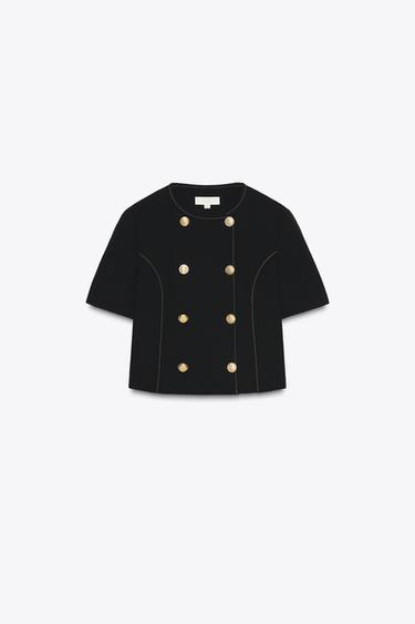 ショートスリーブ ブレザー、コントラストステッチブラックZaraのショートスリーブ ブレザー、コントラストステッチ - ブラック