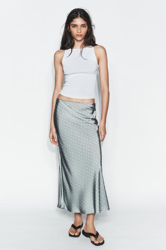 SATIN EFFECT MIDI SKIRT