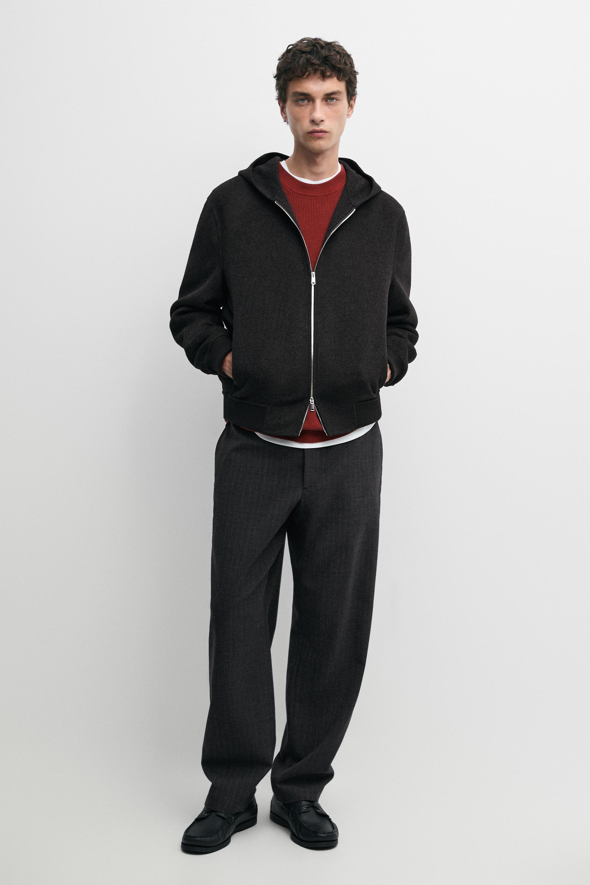 Wool blend double-knit hooded jacket — Anthracite Gray