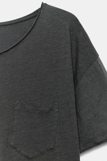 T-SHIRT POCHE EN COTON - Gris anthracite de Zara - Image 5
