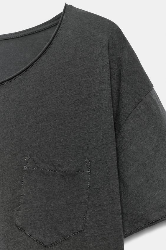 T-SHIRT POCHE EN COTON - Gris anthracite de Zara - Image 5