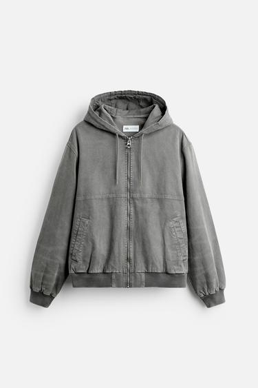 CAZADORA  LAVADA CAPUCHA - Gris claro de Zara