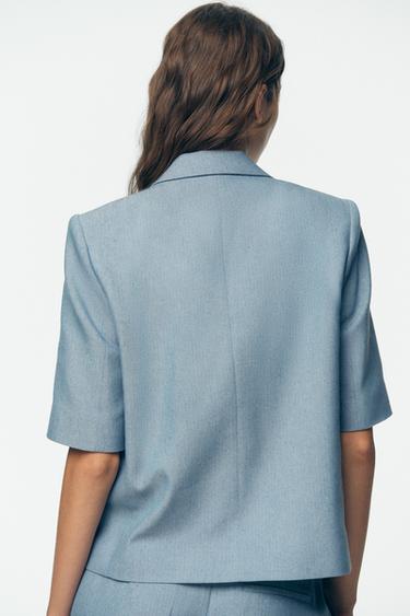 BLAZER MANCHES COURTES COURTE - Bleu de Zara - Image 4