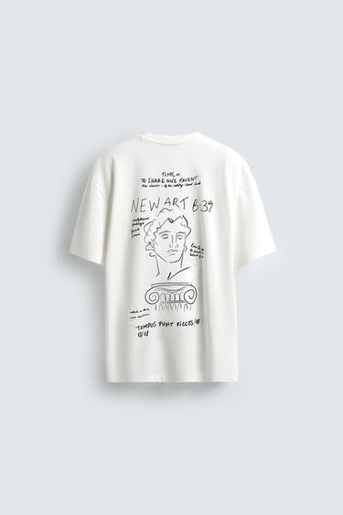 تيشيرت بنصوص مطرزة - أبيض الخاص بـ Zara