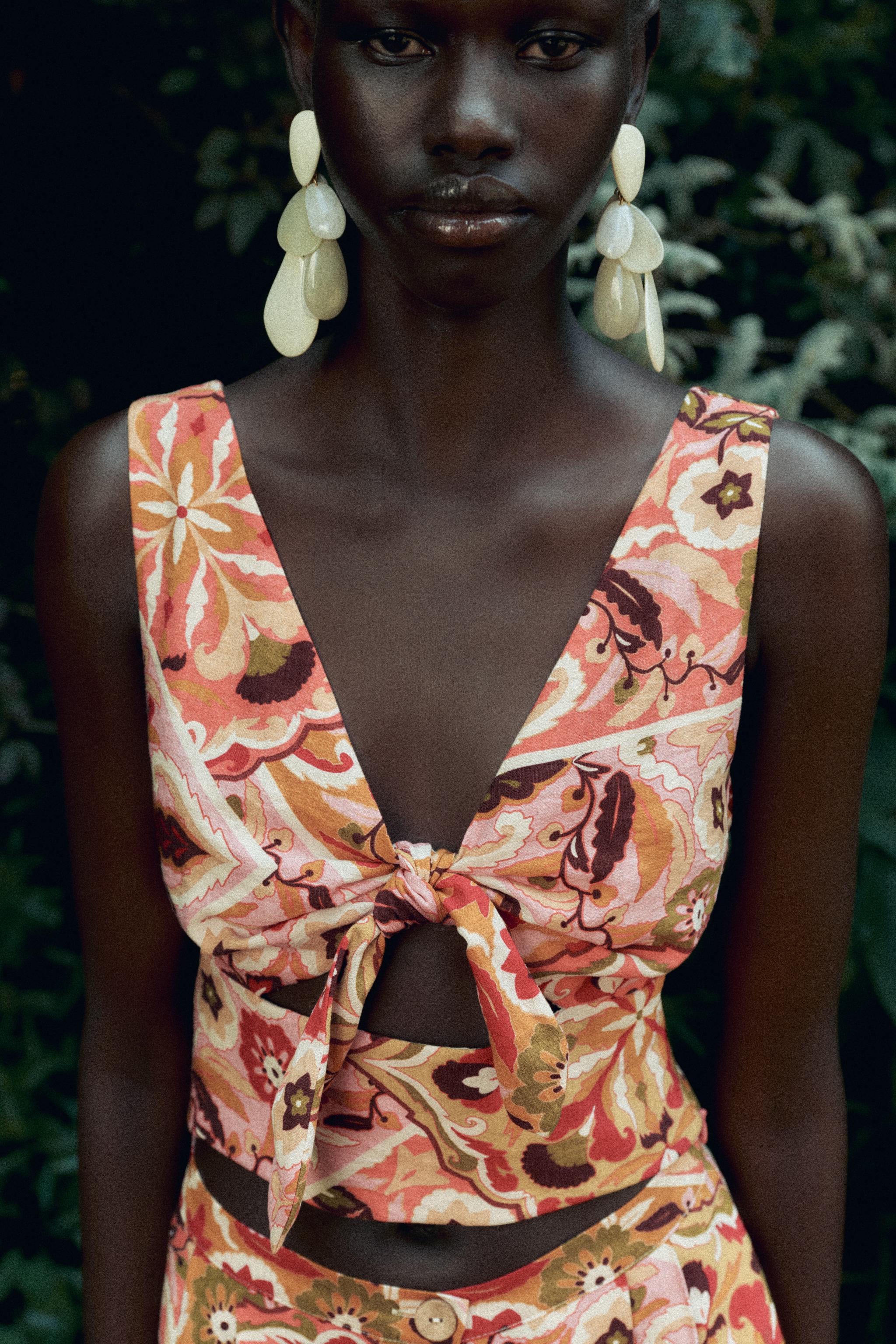 KNOTTED PRINTED RUSTIC TOP - Multicolored | ZARA United States