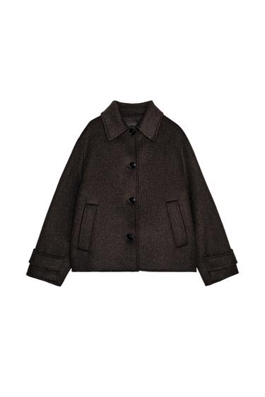 MANTEAU COURT AVEC LAINE - Marron foncé de Zara