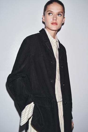 LIMITED EDITION ZW COLLECTION 100% SUEDE OVERSIZE BLAZER - Black by Zara