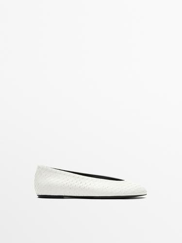 Ballerine détail cuir - Blanc de Zara