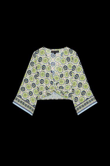 Zara PRINTED KNOTTED CROP TOP - Multicolored - Image 0