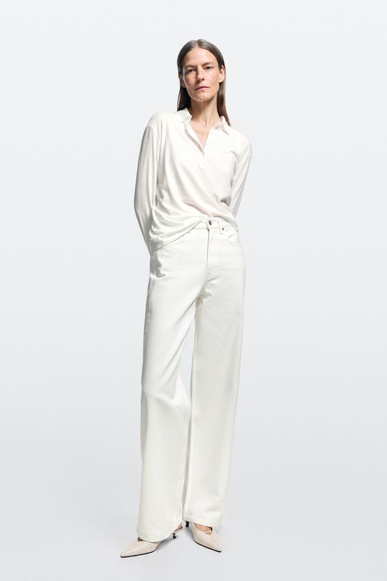 Zara High-waist wide-leg jeans - Oyster-white - Image 0