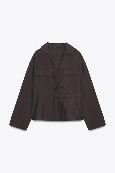 CHEMISE À LACETS - Marron de Zara - Image 4