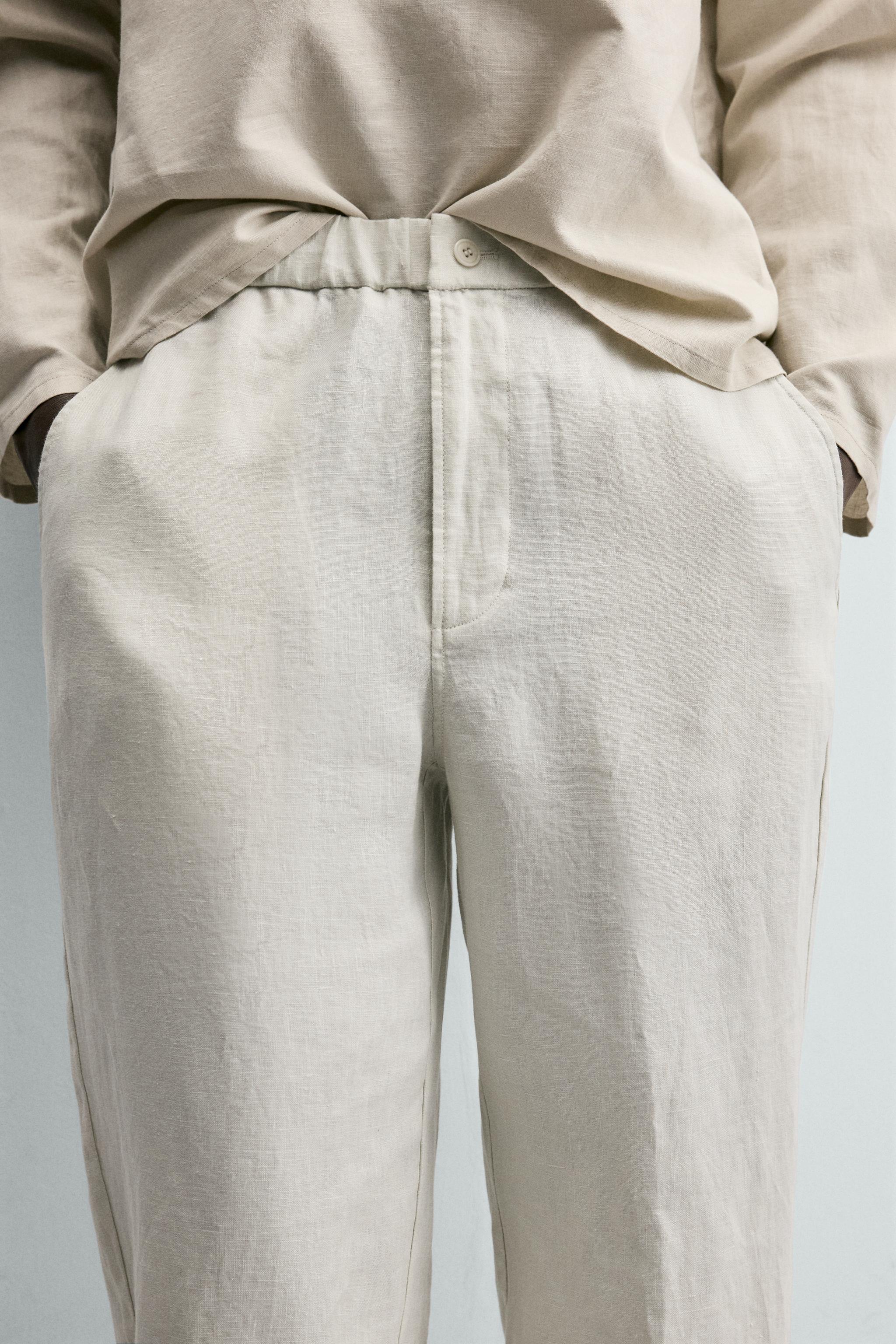 Zara REGULAR FIT %100 KETEN PANTOLON görsel 5