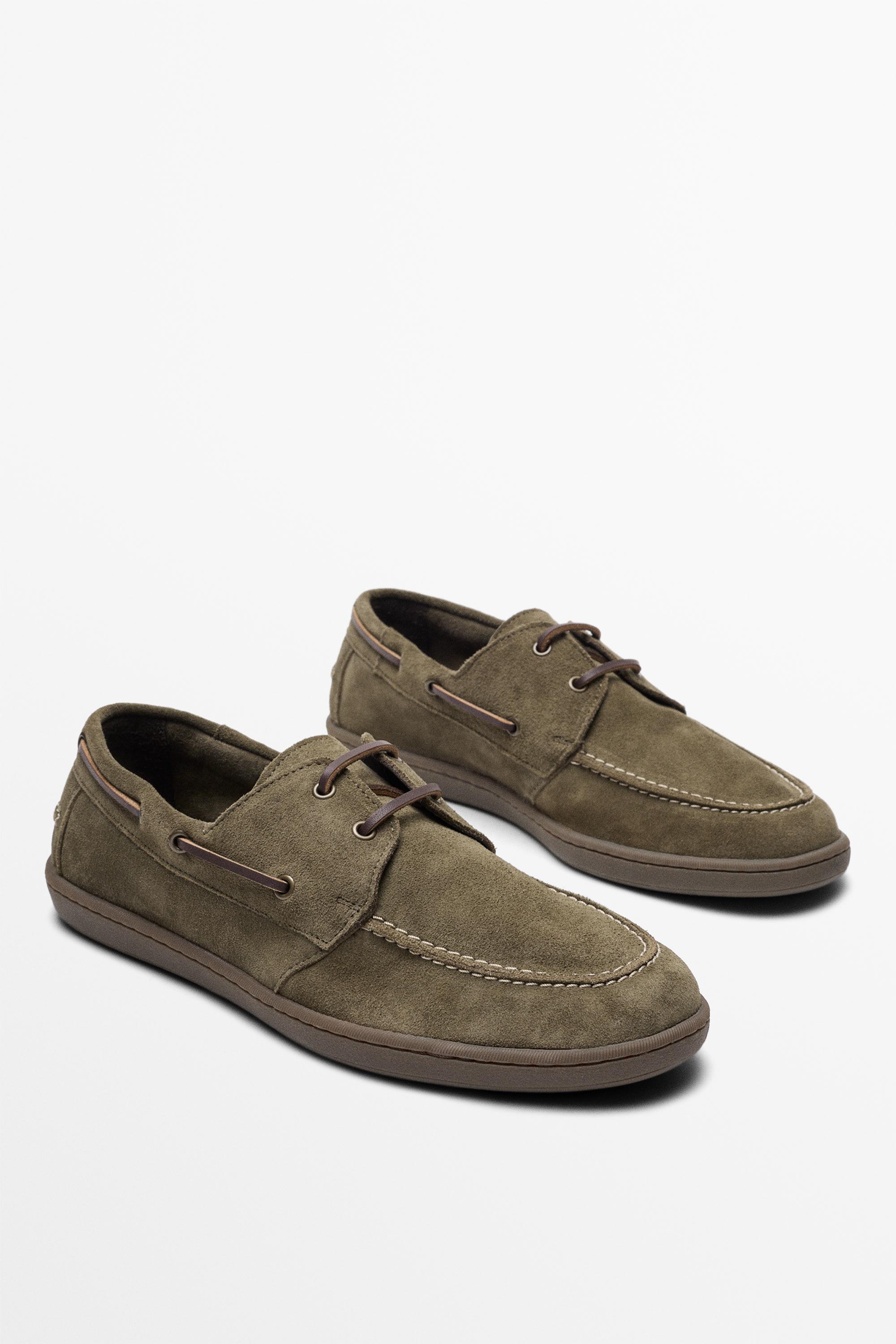 Soft leather boat shoe — Khaki Green