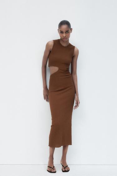 LONG TEXTURED CUT-OUT DRESS - Brown by Zara