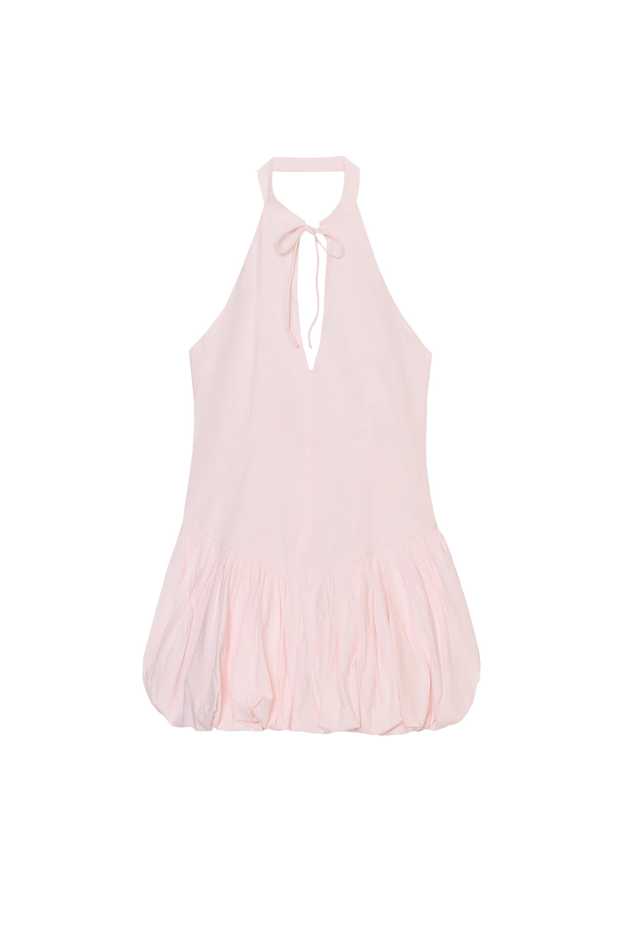 SHORT POPLIN HALTER BALLOON DRESS