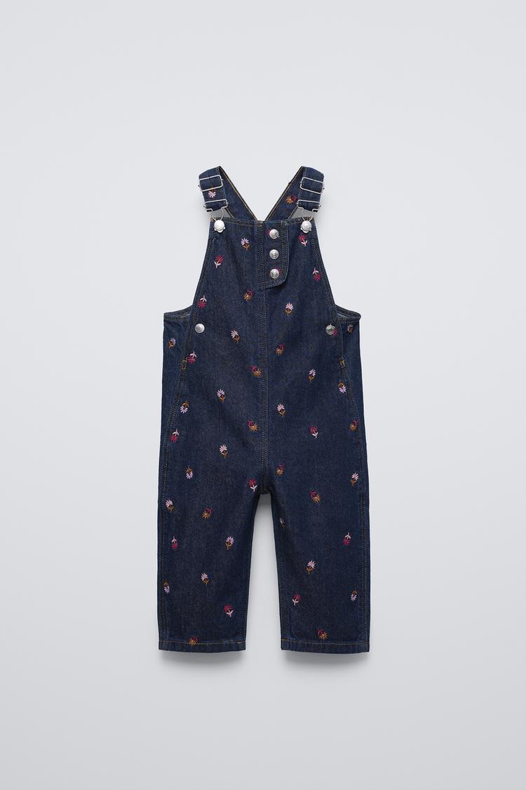 花柄刺繍入りデニムオーバーオール - ブルー | ZARA Japan / 日本
