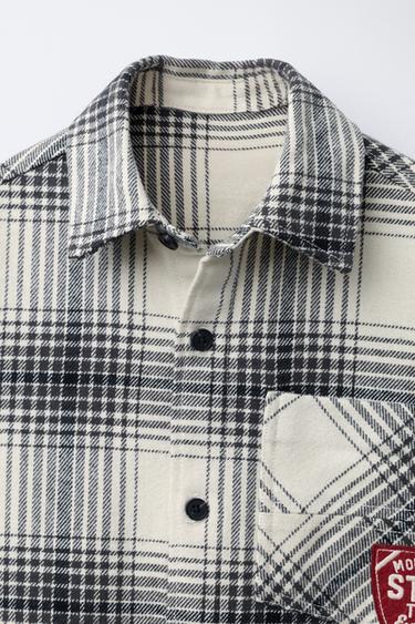 CHECK OVERSHIRT WITH DETACHABLE FLEECE HOODIE - Ecru by Zara - Image 4