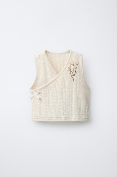 플라워 자수 니트 베스트 - Zara 크림