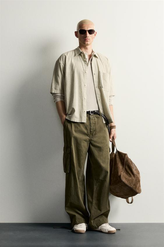 CAMISA BOXY FIT CUADROS - Verde / Crudo de Zara - Imagen 0