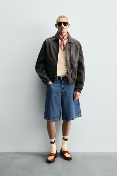 LEATHER JACKET WITH POCKETS - Brown by Zara - Image 0