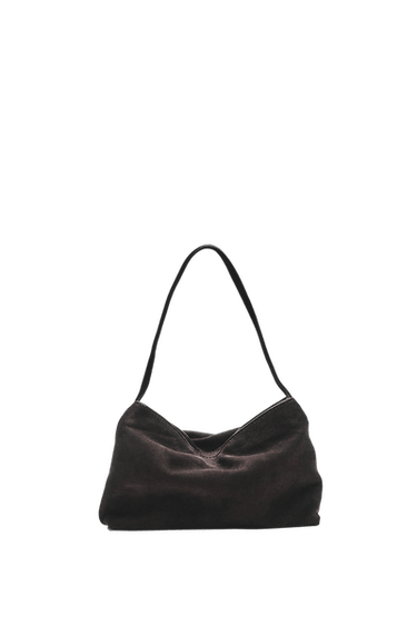 Small split suede leather shoulder bag — Chocolate 1