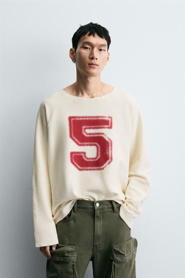 PRINTED WAFFLE-KNIT T-SHIRT - Oyster-white by Zara