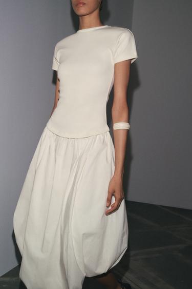 Zara BALLOON COMBINATION DRESS - Ecru