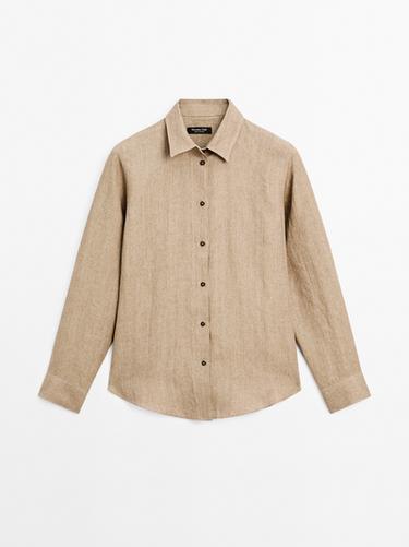 Zara 100% linen chambray shirt - Light brown - Image 0