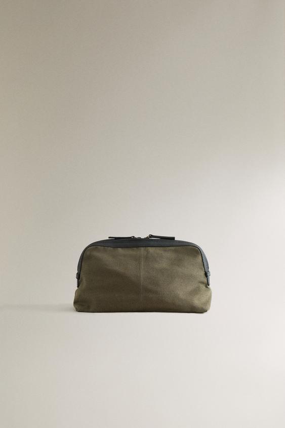 NECESSAIRE AUS CANVAS UND LEDER - Khakigrün von Zara - Bild 0
