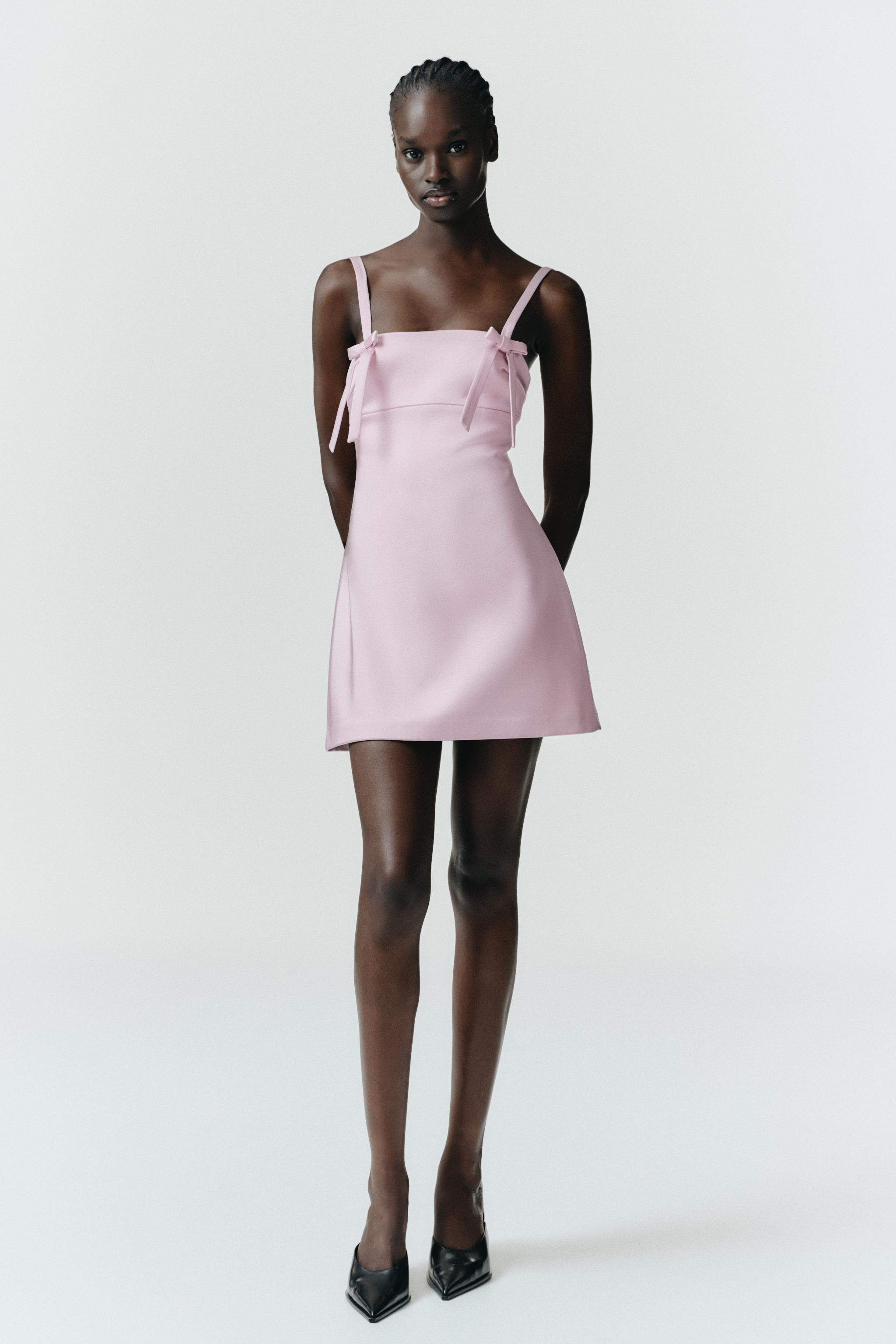 Pink Bow Dress Zara Blush Pink Dress NWT ZARA Knit Mini Dress With Bows Pink /purple