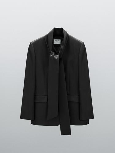 Zara Satin blazer with scarf detail - STUDIO - Black